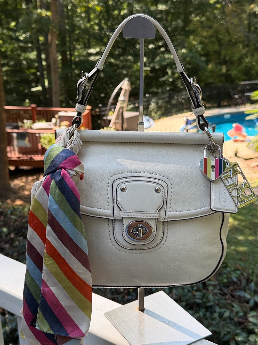 Coach 70th Anniversary Winter White W/Silver Willis Set 3 Tags and Coach Scarf